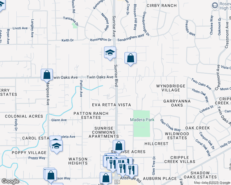 map of restaurants, bars, coffee shops, grocery stores, and more near 8239 Sunrise Boulevard in Citrus Heights