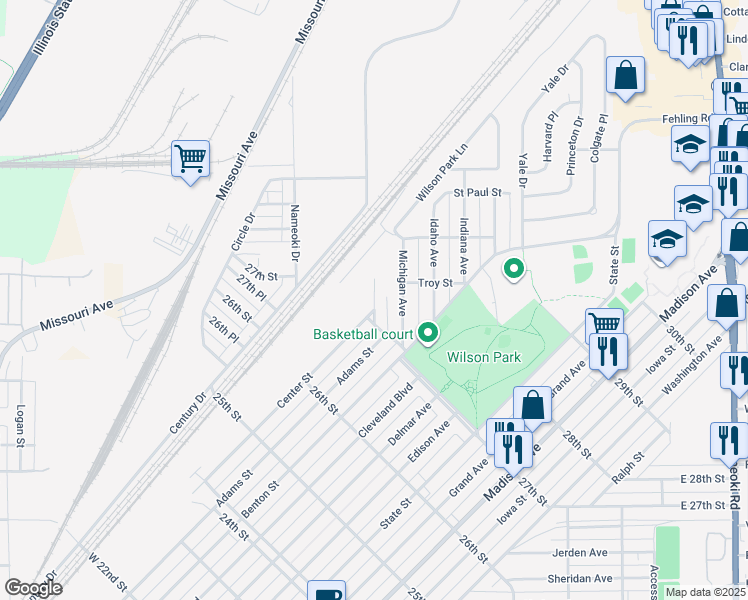map of restaurants, bars, coffee shops, grocery stores, and more near 2681 Center Street in Granite City