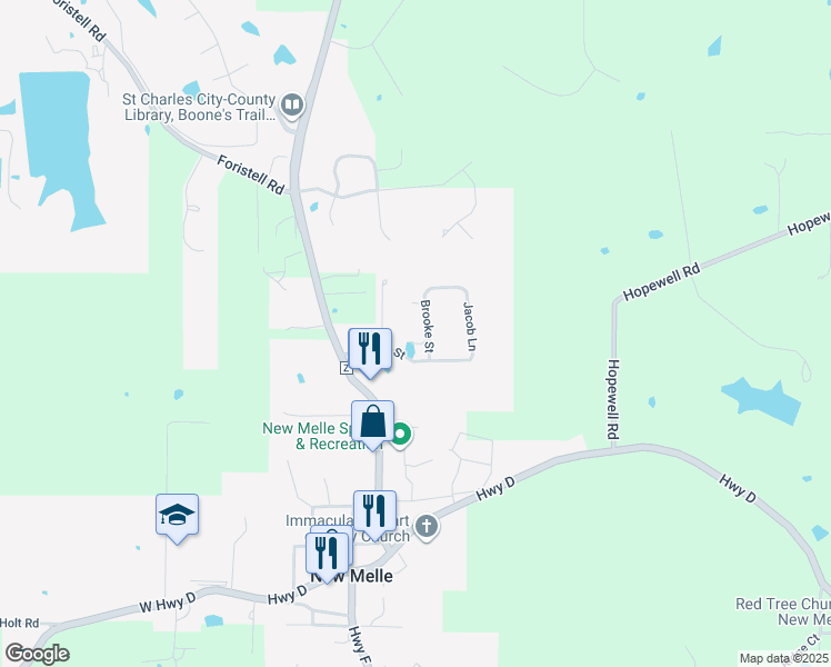 map of restaurants, bars, coffee shops, grocery stores, and more near 4633 Francis Street in Wentzville