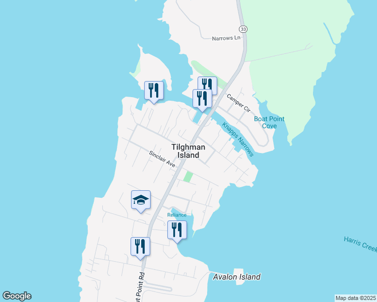 map of restaurants, bars, coffee shops, grocery stores, and more near in Tilghman Island