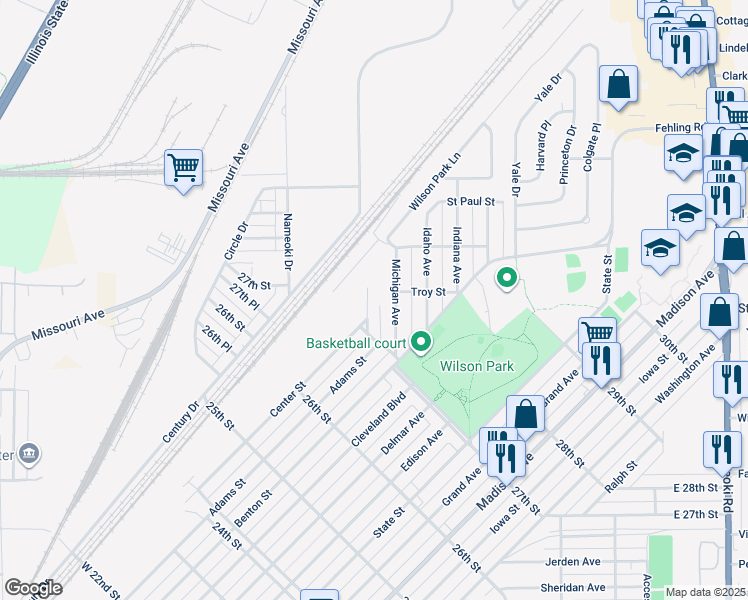 map of restaurants, bars, coffee shops, grocery stores, and more near 2681 Center Street in Granite City