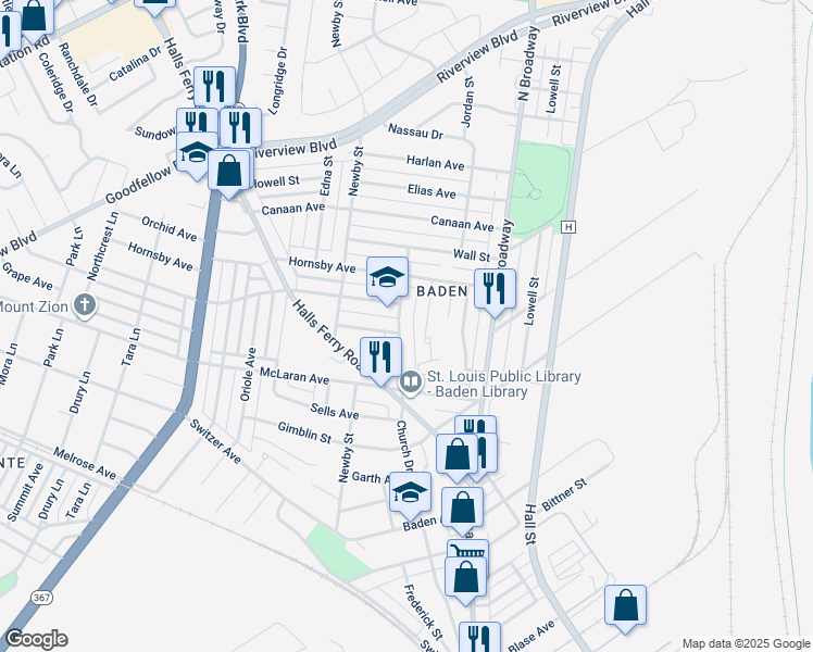 map of restaurants, bars, coffee shops, grocery stores, and more near 2 Gast Place in St. Louis