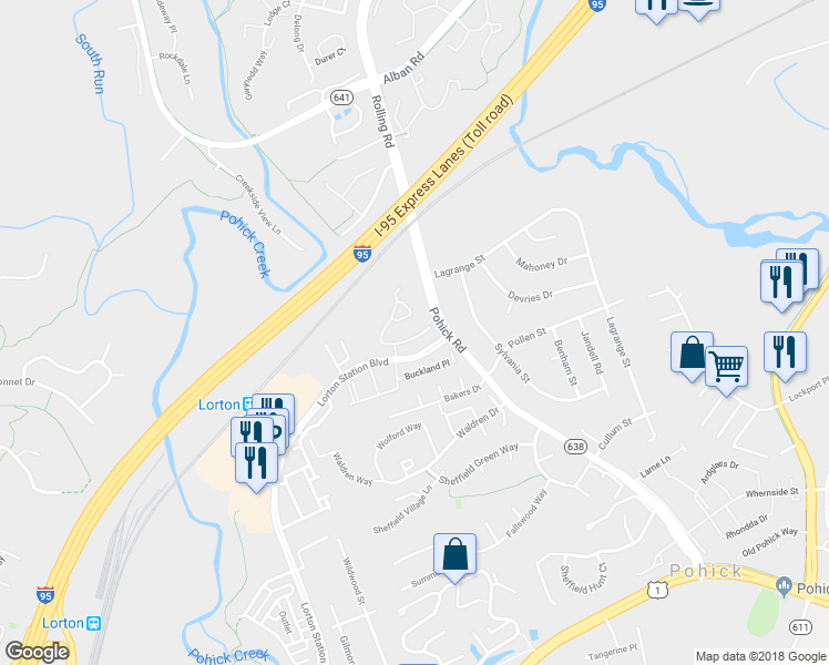 map of restaurants, bars, coffee shops, grocery stores, and more near 7658 Henry Knox Drive in Lorton