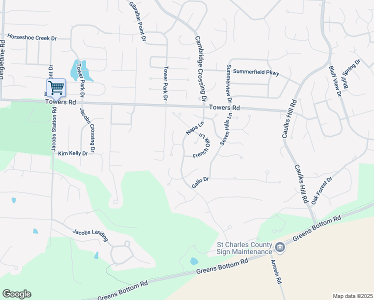 map of restaurants, bars, coffee shops, grocery stores, and more near 738 Napa Lane in Saint Charles