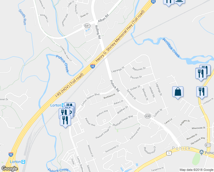 map of restaurants, bars, coffee shops, grocery stores, and more near 7656 Henry Knox Drive in Lorton