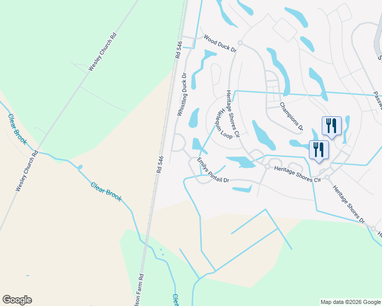 map of restaurants, bars, coffee shops, grocery stores, and more near 14 Gadwall Circle in Bridgeville