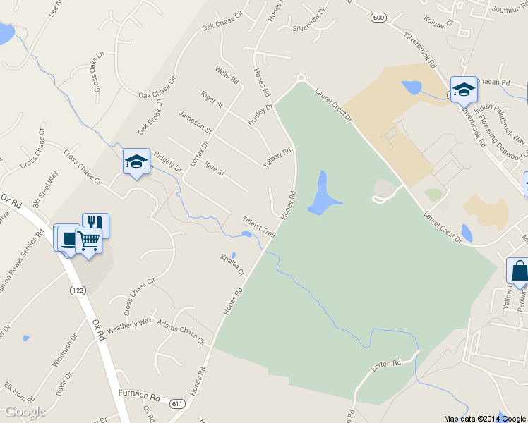 map of restaurants, bars, coffee shops, grocery stores, and more near 8901 Laurel Overlook Drive in Lorton