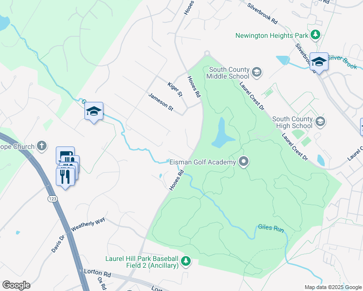 map of restaurants, bars, coffee shops, grocery stores, and more near 8901 Laurel Overlook Drive in Lorton