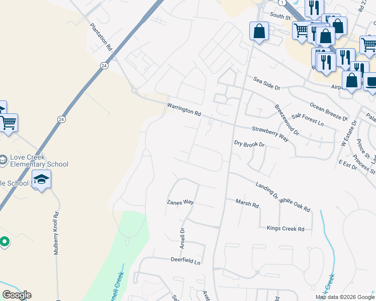 map of restaurants, bars, coffee shops, grocery stores, and more near 33513 Auburn Drive in Rehoboth Beach
