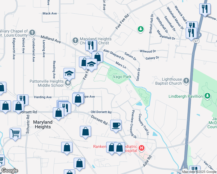 map of restaurants, bars, coffee shops, grocery stores, and more near 11135 Westport Station Drive in Maryland Heights