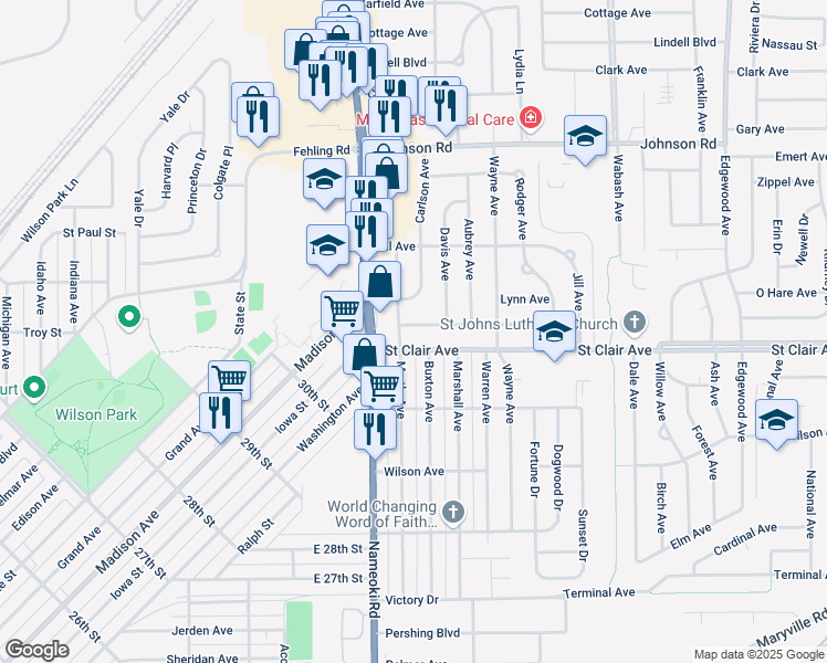 map of restaurants, bars, coffee shops, grocery stores, and more near 3125 Myrtle Avenue in Granite City