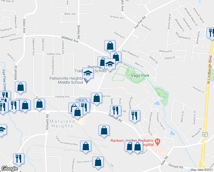 map of restaurants, bars, coffee shops, grocery stores, and more near 11163 Westport Station Drive in Maryland Heights