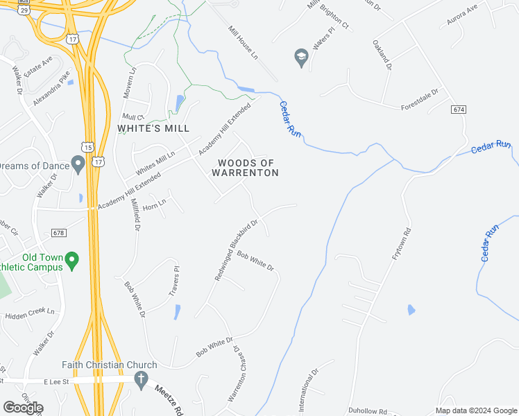 map of restaurants, bars, coffee shops, grocery stores, and more near 6294 Redwinged Blackbird Drive in Warrenton