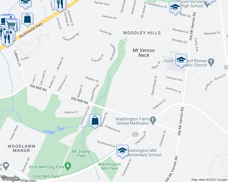 map of restaurants, bars, coffee shops, grocery stores, and more near 4212 Adrienne Drive in Alexandria