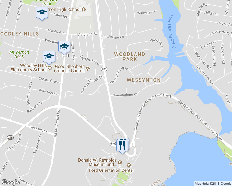 map of restaurants, bars, coffee shops, grocery stores, and more near 3208 Cunningham Drive in Alexandria