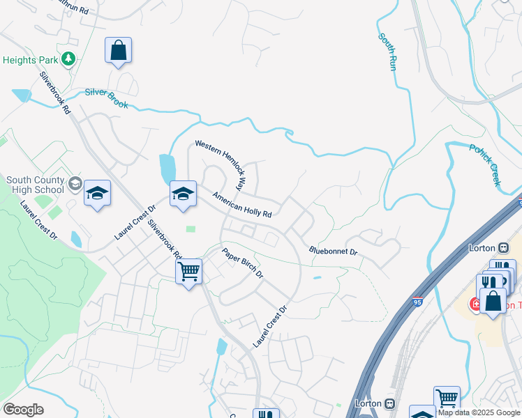 map of restaurants, bars, coffee shops, grocery stores, and more near 8138 American Holly Road in Lorton