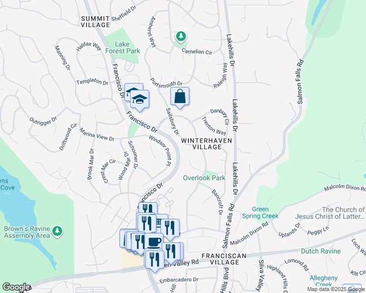 map of restaurants, bars, coffee shops, grocery stores, and more near 2296 Salisbury Drive in El Dorado Hills