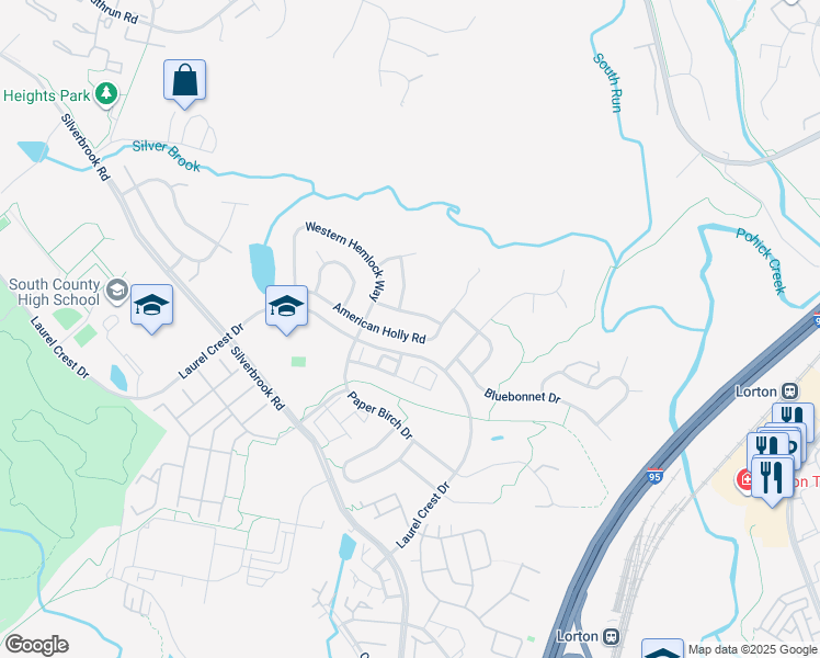 map of restaurants, bars, coffee shops, grocery stores, and more near 8138 American Holly Road in Lorton