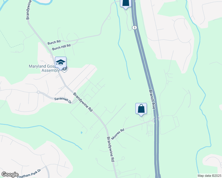 map of restaurants, bars, coffee shops, grocery stores, and more near 7025 Whispering Run in Brandywine