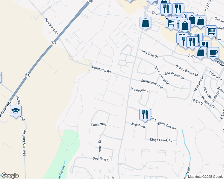 map of restaurants, bars, coffee shops, grocery stores, and more near 31719 Carmine Drive in Rehoboth Beach