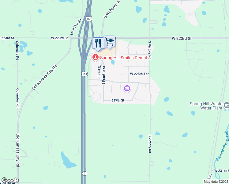 map of restaurants, bars, coffee shops, grocery stores, and more near 22664 South Jackson Street in Spring Hill