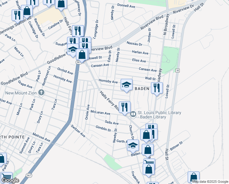 map of restaurants, bars, coffee shops, grocery stores, and more near 1058 Veronica Avenue in St. Louis