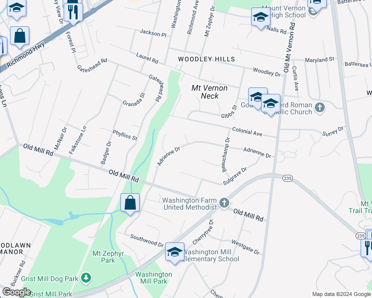 map of restaurants, bars, coffee shops, grocery stores, and more near 4201 Adrienne Drive in Alexandria
