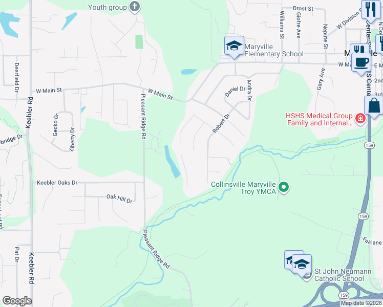 map of restaurants, bars, coffee shops, grocery stores, and more near 1037 Meadows Court in Maryville