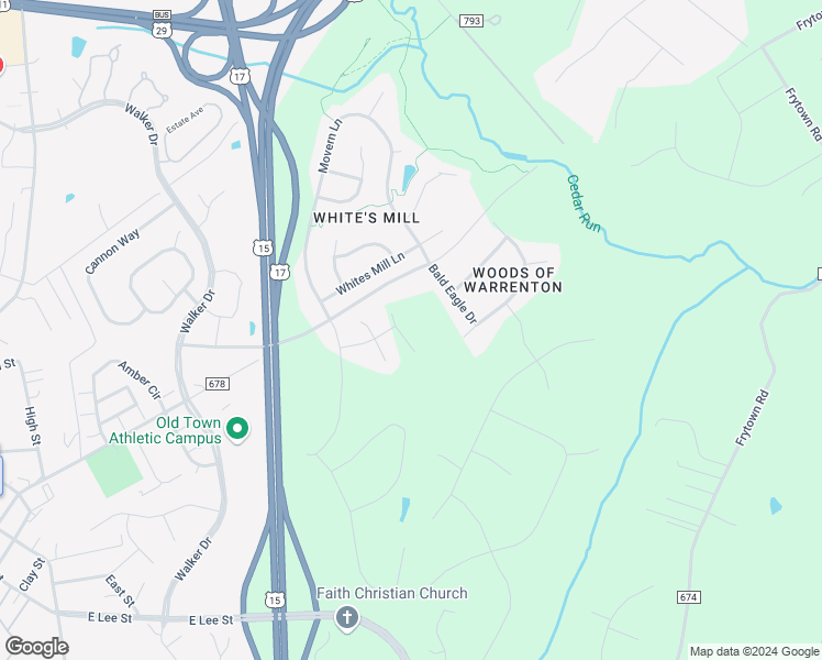 map of restaurants, bars, coffee shops, grocery stores, and more near 8183 Major Watters Court in Warrenton