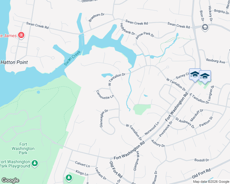 map of restaurants, bars, coffee shops, grocery stores, and more near 708 West Tantallon Drive in Fort Washington