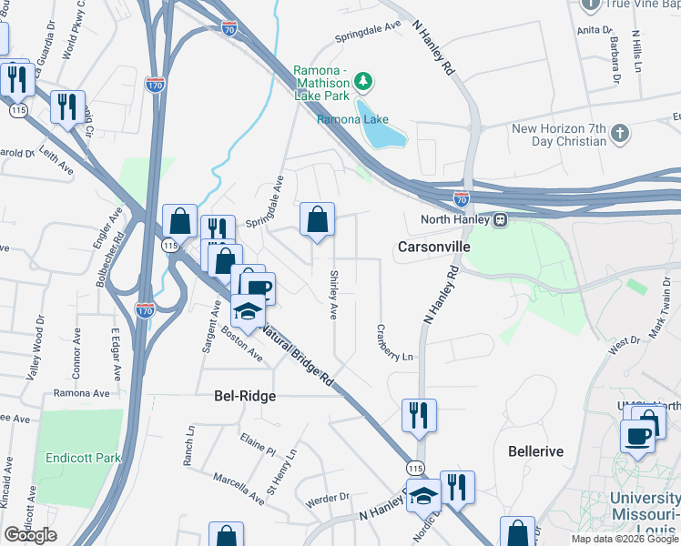 map of restaurants, bars, coffee shops, grocery stores, and more near 4015 Appleberry Lane in St. Louis