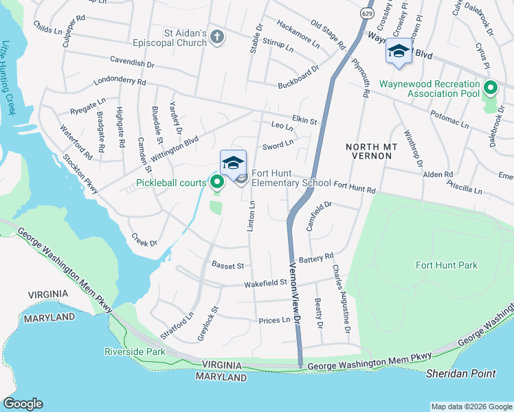 map of restaurants, bars, coffee shops, grocery stores, and more near 8811 Linton Lane in Alexandria