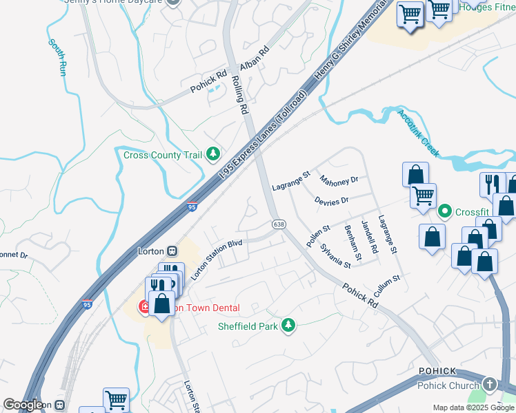 map of restaurants, bars, coffee shops, grocery stores, and more near 8809 Carpenters Hall Drive in Lorton