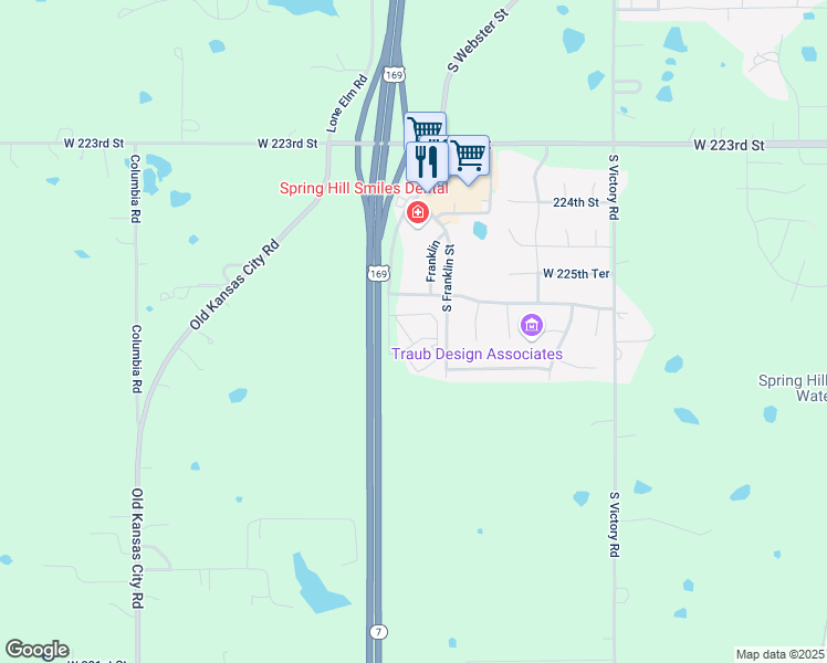 map of restaurants, bars, coffee shops, grocery stores, and more near 22650 North Harrison Street in Spring Hill