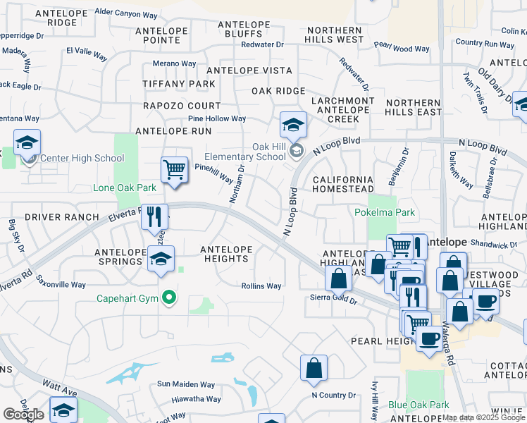 map of restaurants, bars, coffee shops, grocery stores, and more near 8148 Clarion Circle in Antelope