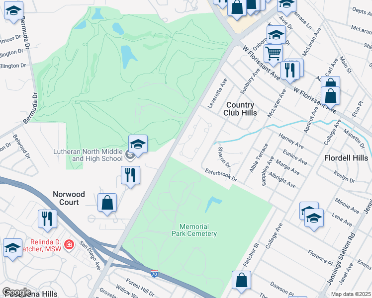 map of restaurants, bars, coffee shops, grocery stores, and more near 5500 Eagle Valley Drive in St. Louis