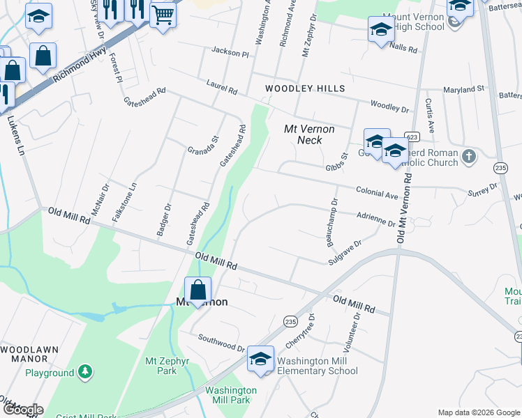 map of restaurants, bars, coffee shops, grocery stores, and more near 4204 Adrienne Drive in Alexandria