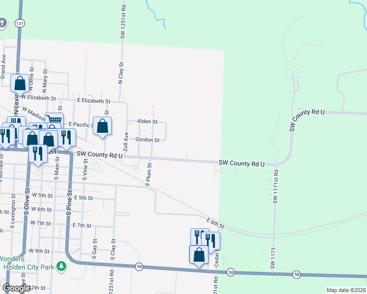 map of restaurants, bars, coffee shops, grocery stores, and more near 908 East 2nd Street in Holden
