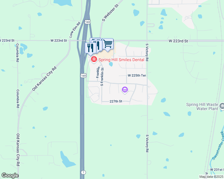 map of restaurants, bars, coffee shops, grocery stores, and more near 22664 South Jackson Street in Spring Hill