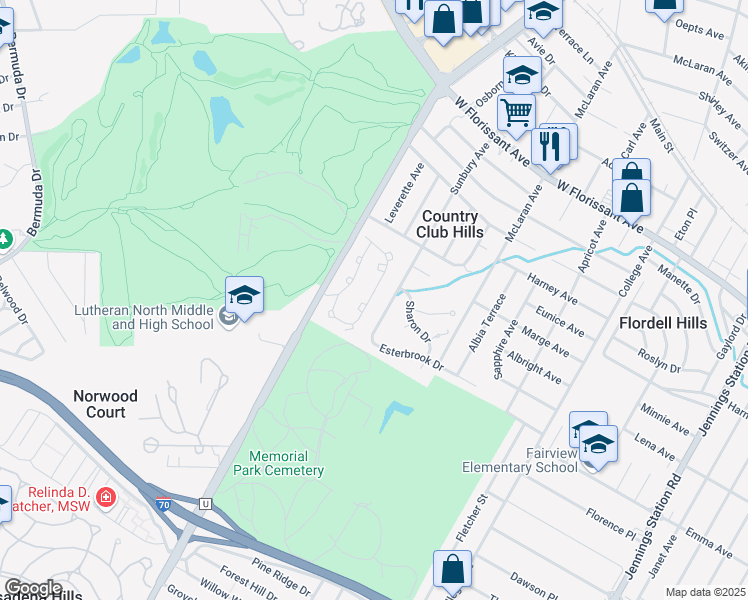 map of restaurants, bars, coffee shops, grocery stores, and more near 5629 Eagle Valley Drive in St. Louis