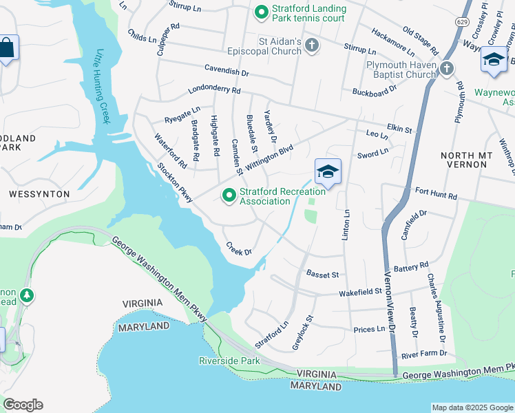 map of restaurants, bars, coffee shops, grocery stores, and more near 8731 Bluedale Street in Alexandria