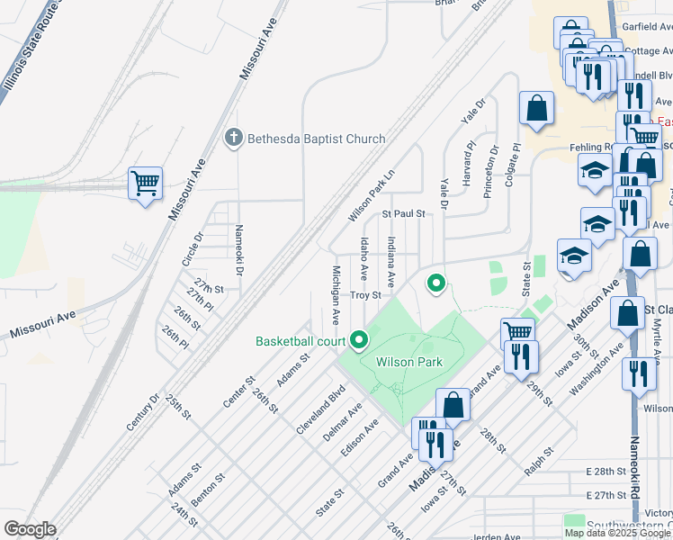 map of restaurants, bars, coffee shops, grocery stores, and more near 2828 Michigan Avenue in Granite City
