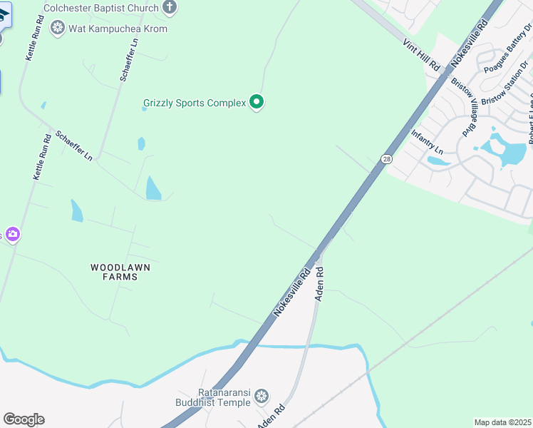 map of restaurants, bars, coffee shops, grocery stores, and more near 12204 Nokesville Road in Prince William County