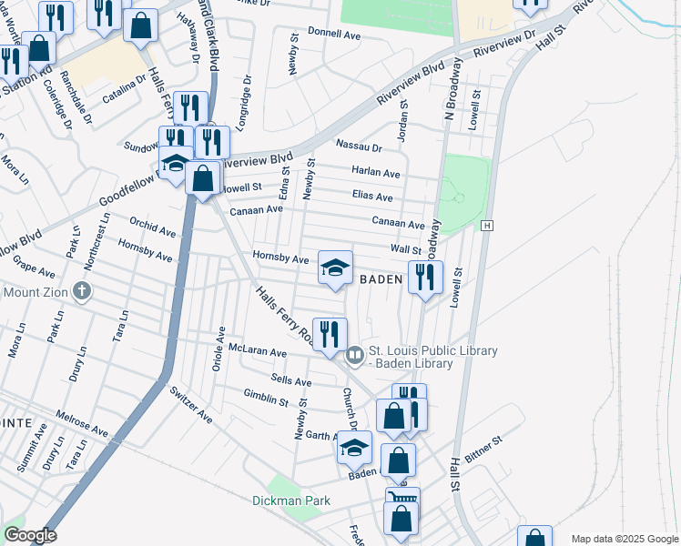 map of restaurants, bars, coffee shops, grocery stores, and more near 1023 Veronica Avenue in St. Louis