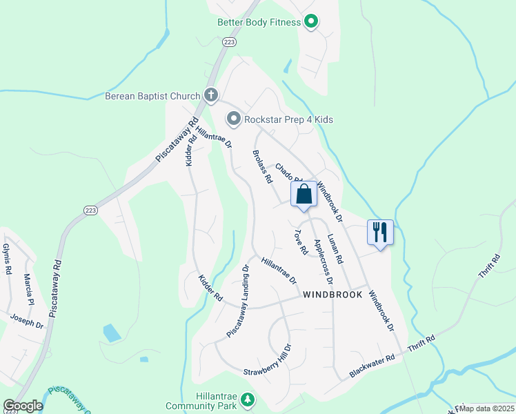 map of restaurants, bars, coffee shops, grocery stores, and more near 12408 Hillantrae Drive in Clinton