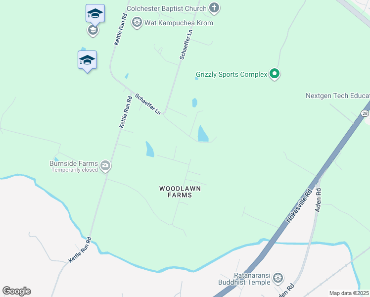 map of restaurants, bars, coffee shops, grocery stores, and more near 11010 Round Hill Drive in Nokesville
