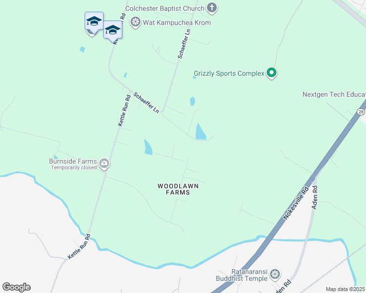 map of restaurants, bars, coffee shops, grocery stores, and more near 11010 Round Hill Drive in Nokesville