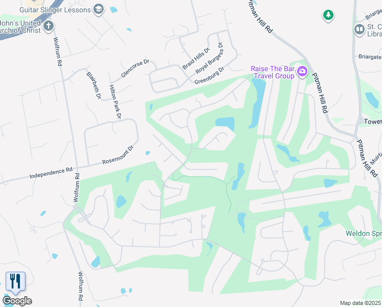 map of restaurants, bars, coffee shops, grocery stores, and more near 542 Malinmor Drive in Weldon Spring
