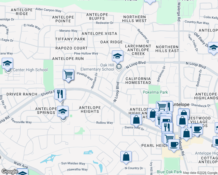 map of restaurants, bars, coffee shops, grocery stores, and more near 8148 Clarion Circle in Antelope