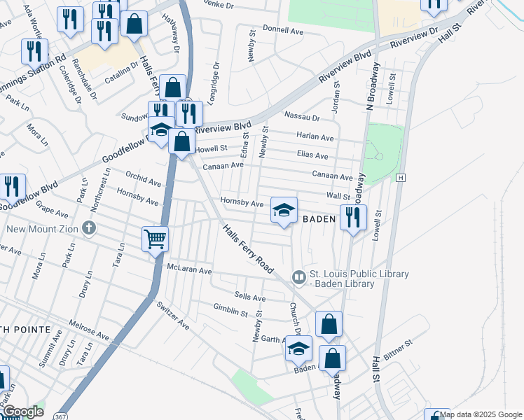 map of restaurants, bars, coffee shops, grocery stores, and more near 1058 Veronica Avenue in St. Louis